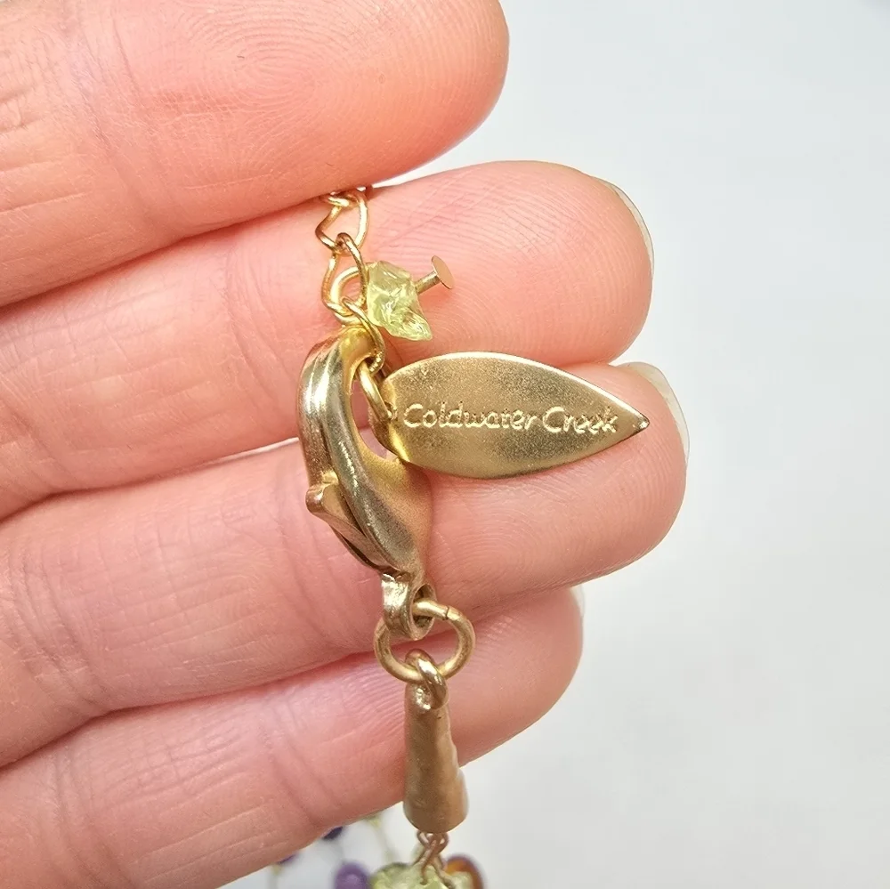 Coldwater Creek Gold Tone Purple and Green Multi-Strand Layered Necklace
